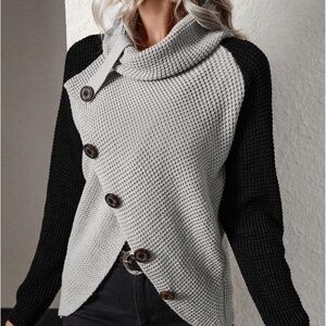 Chic Nation Black and Gray Cowl Neck Sweater asymmetrical style